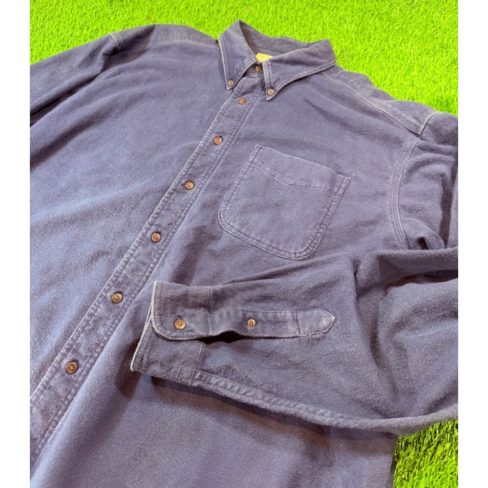 Woolrich Mens 2XL Tall Navy Blue Chamois Cotton Button Down Flannel Shirt 0105